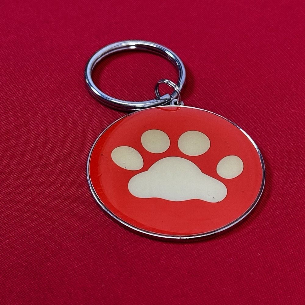 Silver Tone Key Ring With Paw Print‎ In Orange Enamel Circle
